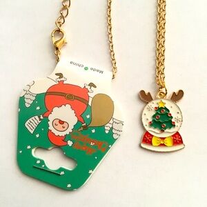 New Gold Tone Snow Globe Charm Necklace